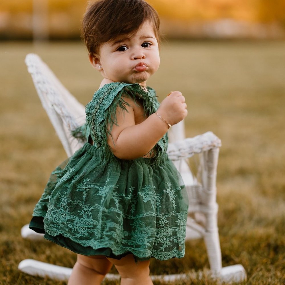 Green Girl Dress Romper Christmas Dress Easter Outfit Wild One Safari Clothes